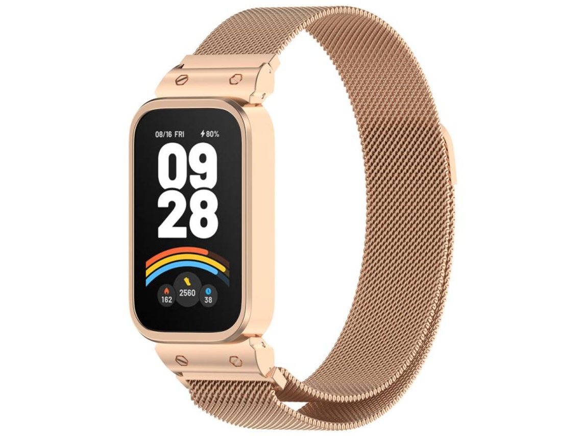 Bracelete para Redmi Band 3 / Xiaomi Smart Band 9 Milan Magnética com Moldura Ouro Rosa XIAOMOYU