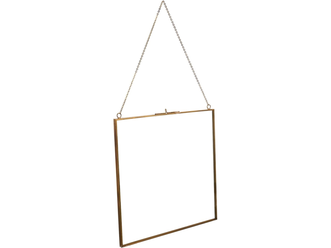 Moldura Parede Vidro Transparente 24x24cm Suporte Dourado Plantas Secas Fotos Decoração Estar Sala Loja GOKOCO
