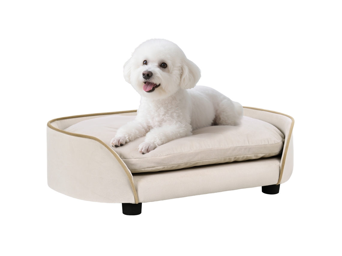 Sofá para Cães com Almofada Removível, Capa Lavável, 66x43x19.5cm, Bege