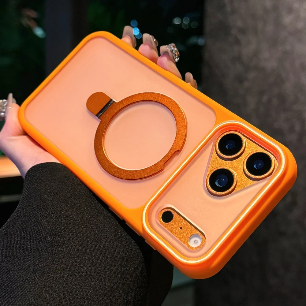 Capa Fosca Magsafe Para Iphone 16 Pro (laranja) Com Suporte De Anel Magnético.
