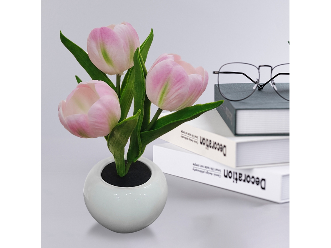 Lâmpada Led Mesa Tulipa Vaso Cerâmico 3 Cabeças