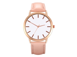 Relógio de Pulso Feminino Analógico de Quartzo Pulseira Pu Casual Simples Rosa
