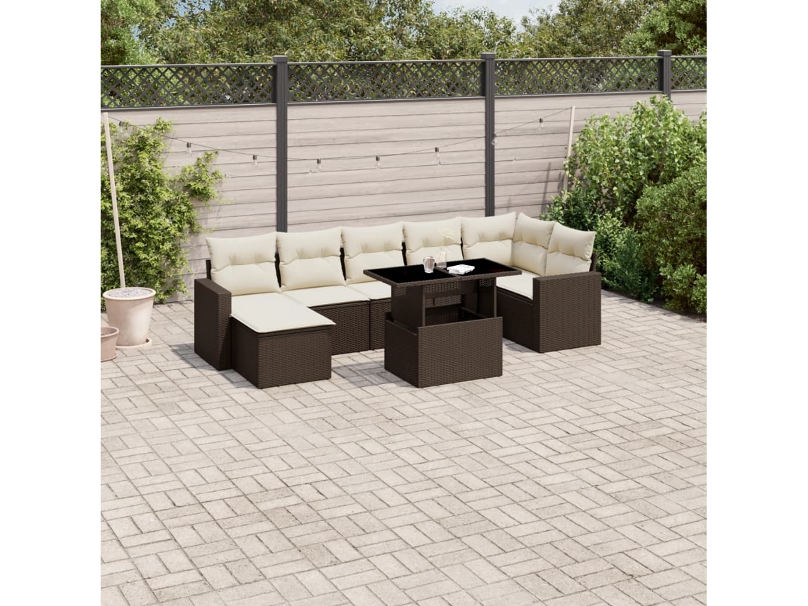 Vidaxl 8 Pcs Conjunto Sofás De Jardim C/ Almofadões Vime Pe Castanho