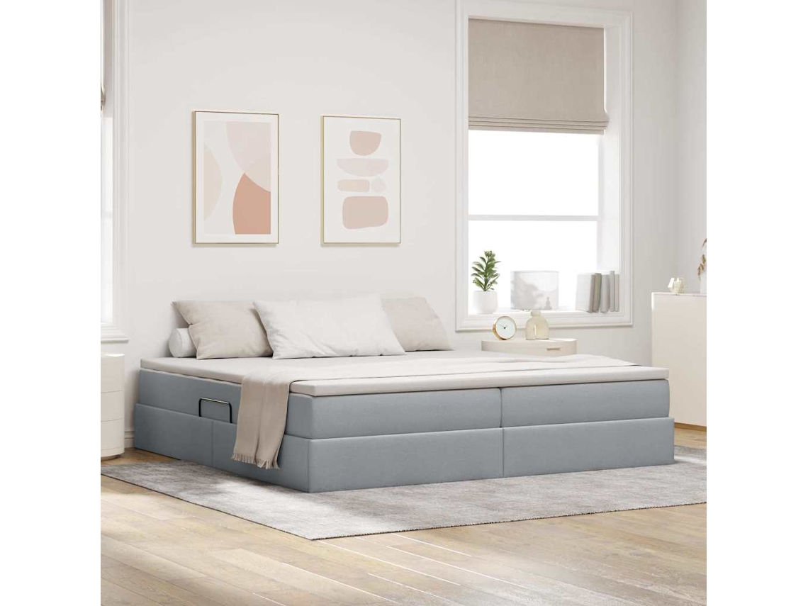 Vidaxl Cama Com Arrumação E Colchão Cinzento-claro 200 X 200 Cm