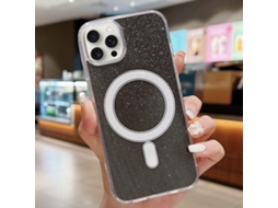 Capa Transparente Com Glitter Para Iphone 14 Pro Max - Acrílico - Magsafe - Preta