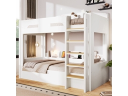 Cama Em Altura Com Cama Inferior E Tomada Usb Madeira Maciça E Mdf Branco 123.5x
