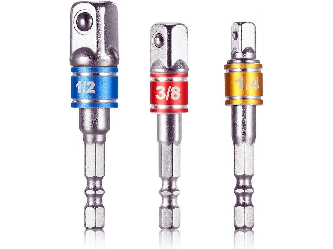 Adaptador De Brocas Hexagonais, 3 Peças, Com Encaixes De 1/2, 3/8 E 1/4 Polegadas.