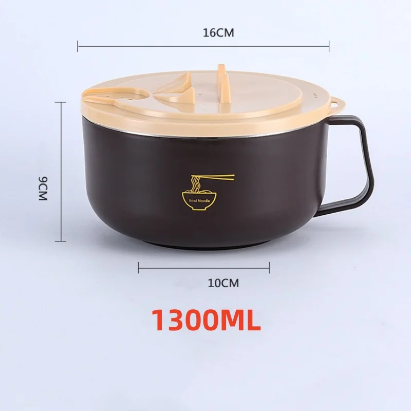 Copo Para Ramen (1300ml, Marrom) Em Aço Inoxidável 304 Com Tampa Resistente Ao Calor