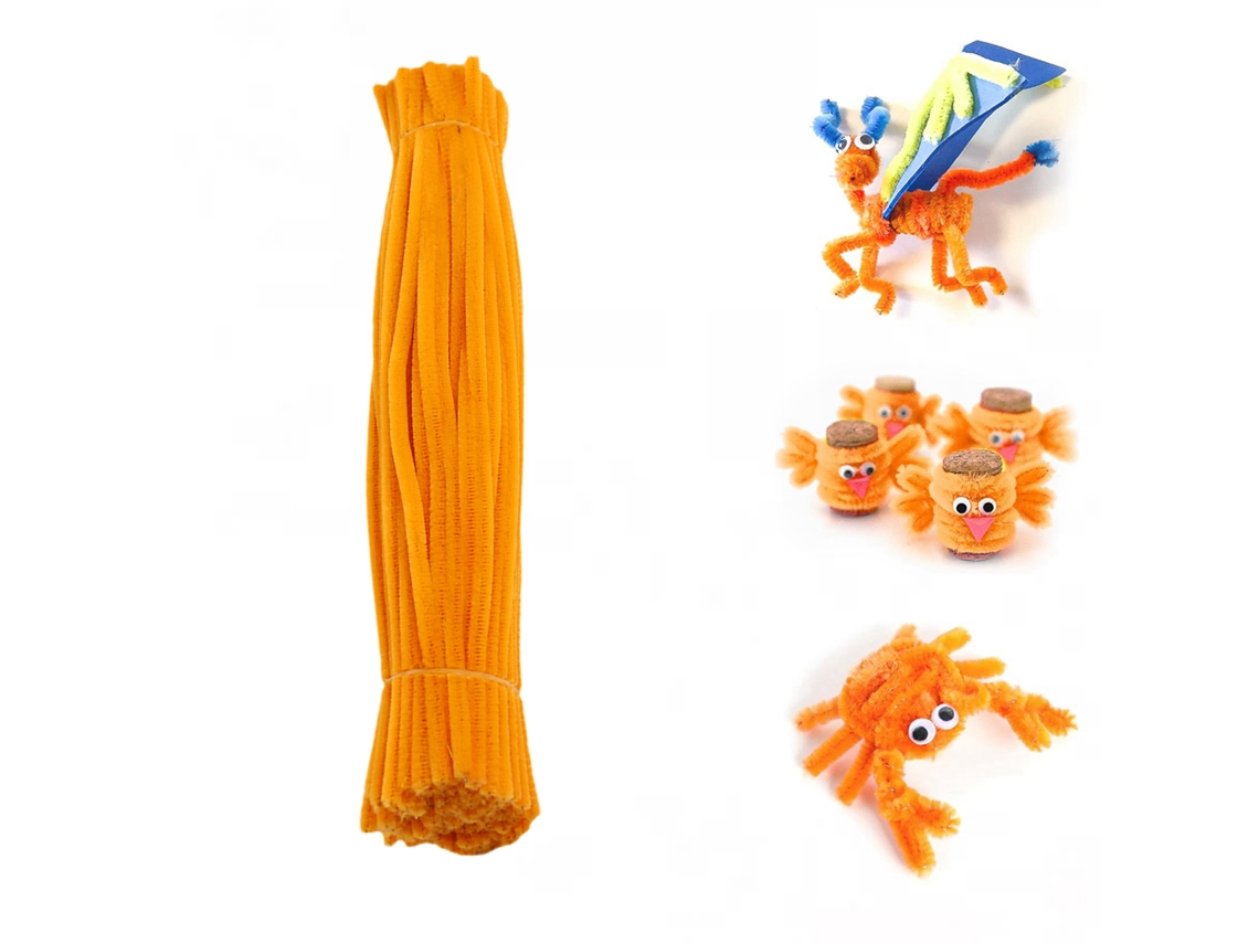 Fita de chenille aveludada laranja com 700 fios, ideal para artesanato e projetos infantis, 0,6 x 30 cm. MDUG