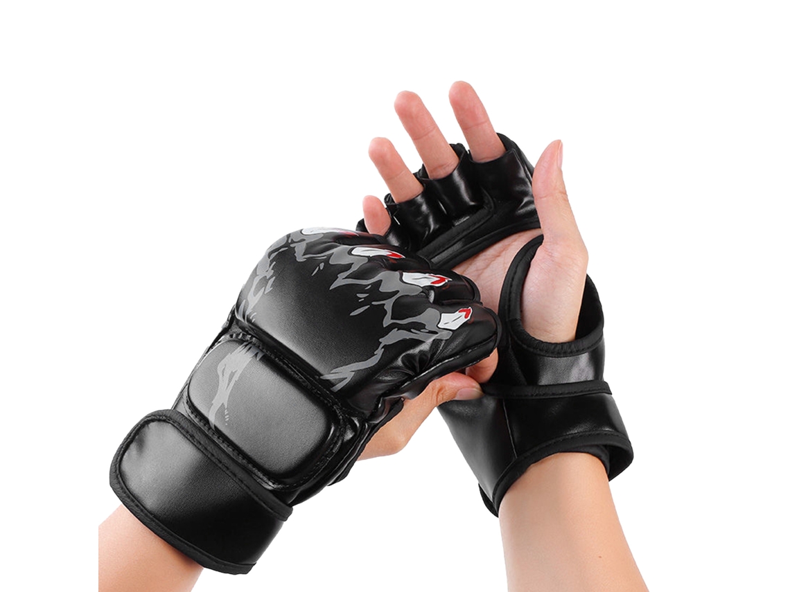 Luvas de boxe com dedos abertos para boxe kickboxing treinamento saco de pancada homens mulheres preto S/MARCA