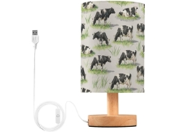 Luminária Noturna Led Estética Guoche Com Estampa De Vaca Em Preto E