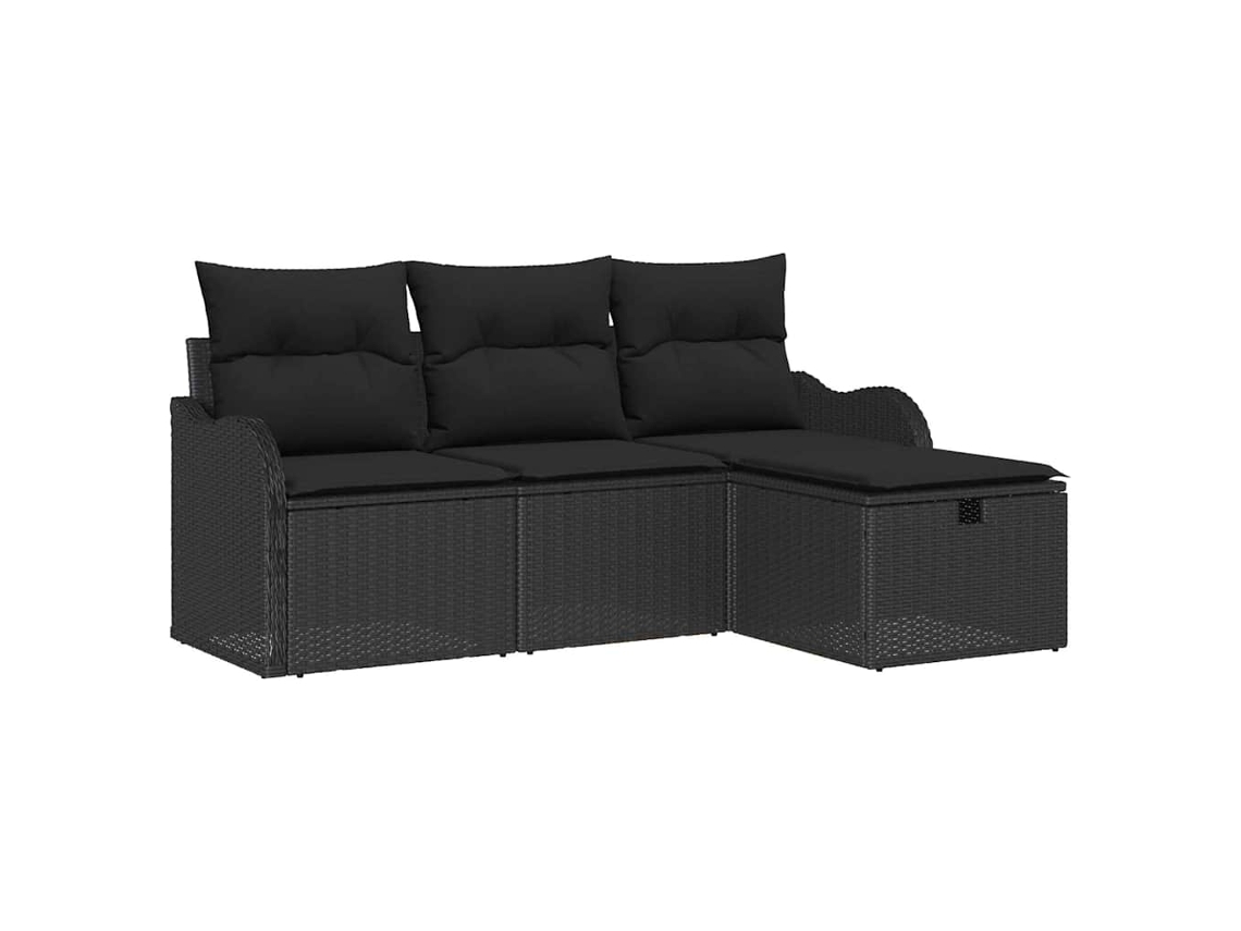 Conjunto de Sofá de Jardim 4 Pcs Preto Rattan Sintético HARLANV1
