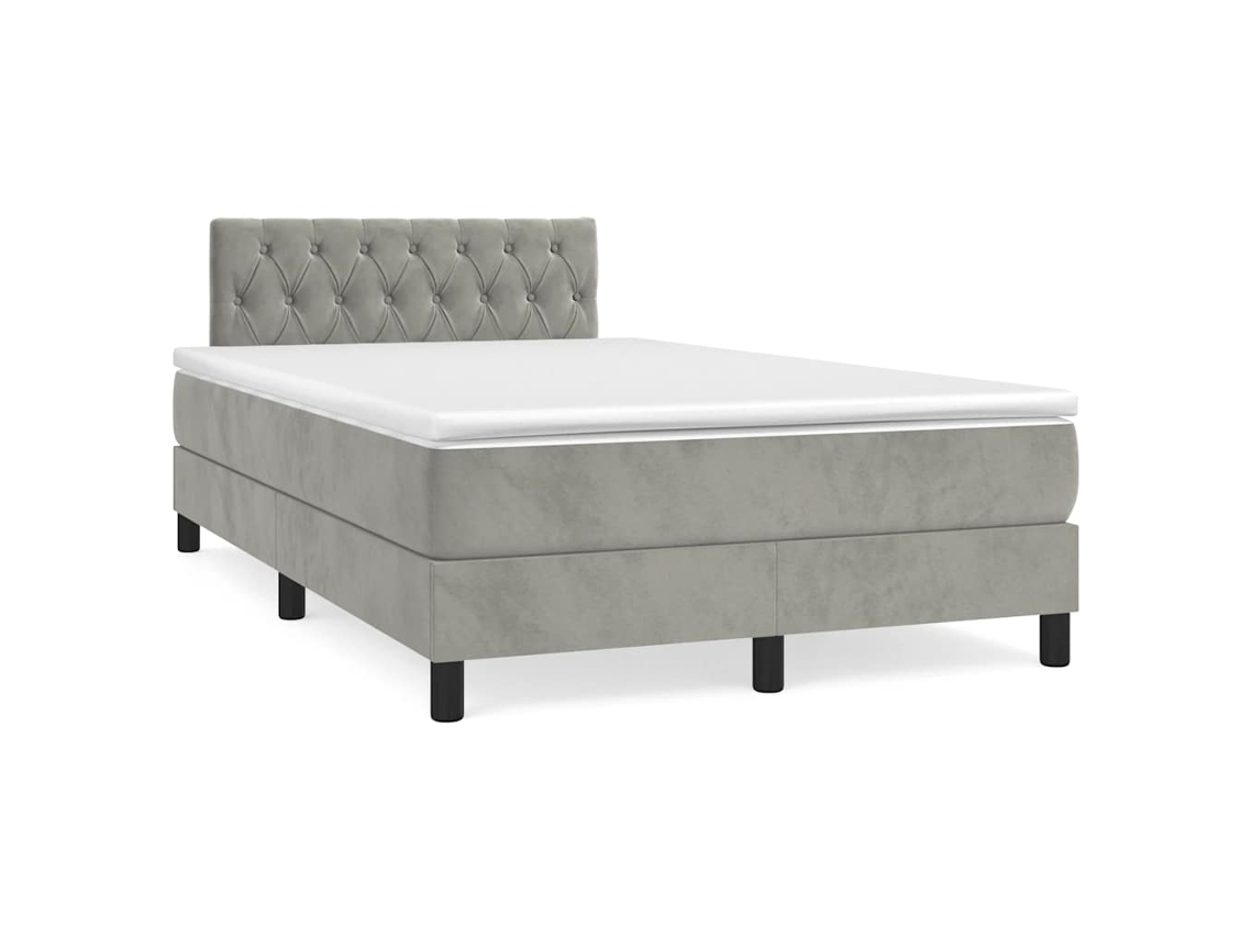 Cama Box Spring Colchão Led 120x190 Cm Couro Artif. Cinza-claro