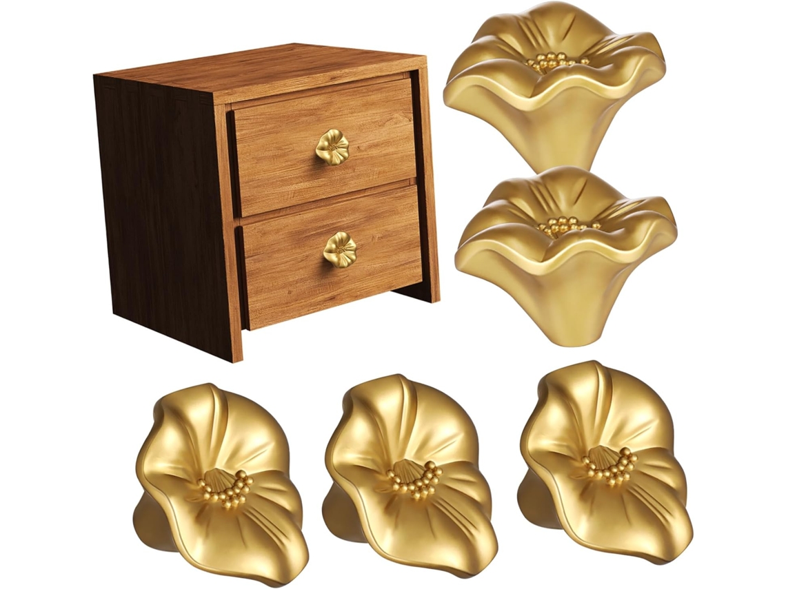 Nuobesty Conjunto De 5-puxadores Decorativos Em Formato Pétala Flor Para Portas Armário, Caixas De Joias E Cômodas