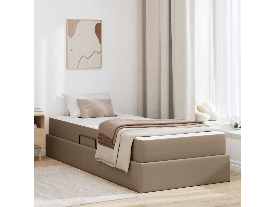 Vidaxl Cama Com Arrumação E Colchão 2 Unid. Cappuccino Couro