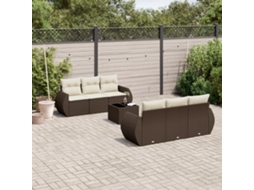 Vidaxl 7 Pcs Conjunto De Sofás Jardim C/ Almofadões Vime Pe Castanho