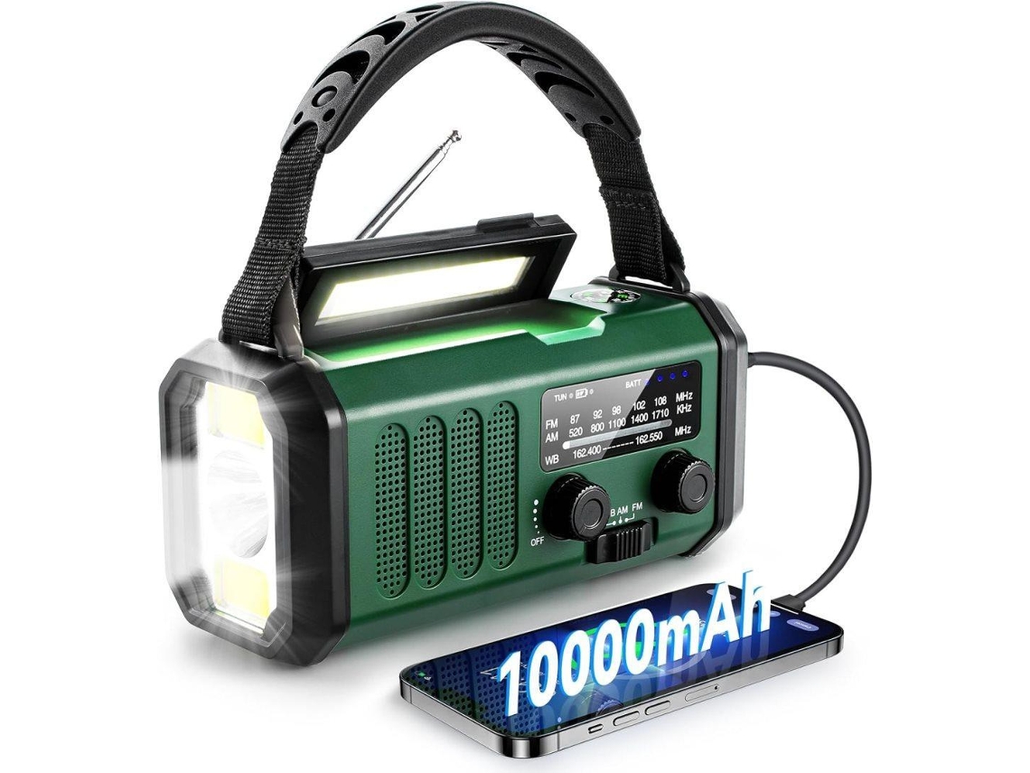 RÁDIO PORTÁTIL com previsão do tempo, solar, manivela, bateria 5000mAh, USB AQUAFORGE