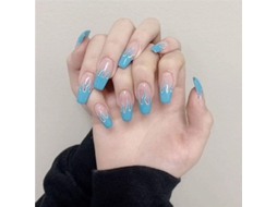 Unhas Falsas de Acrílico Quadrado com Padrão de Chama Azul para Colar em Unhas