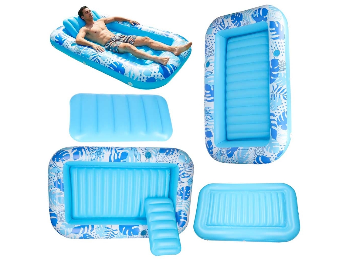 Colchão Inflável Flutuante Com Travesseiro E 2 Porta-copos, Azul, 175x115 Cm