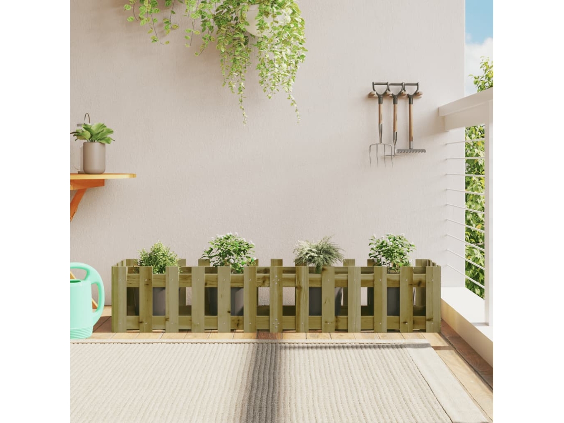 Vidaxl Canteiro Elevado C/ Design Cerca 150x30x30 Cm Pinho Impregnado