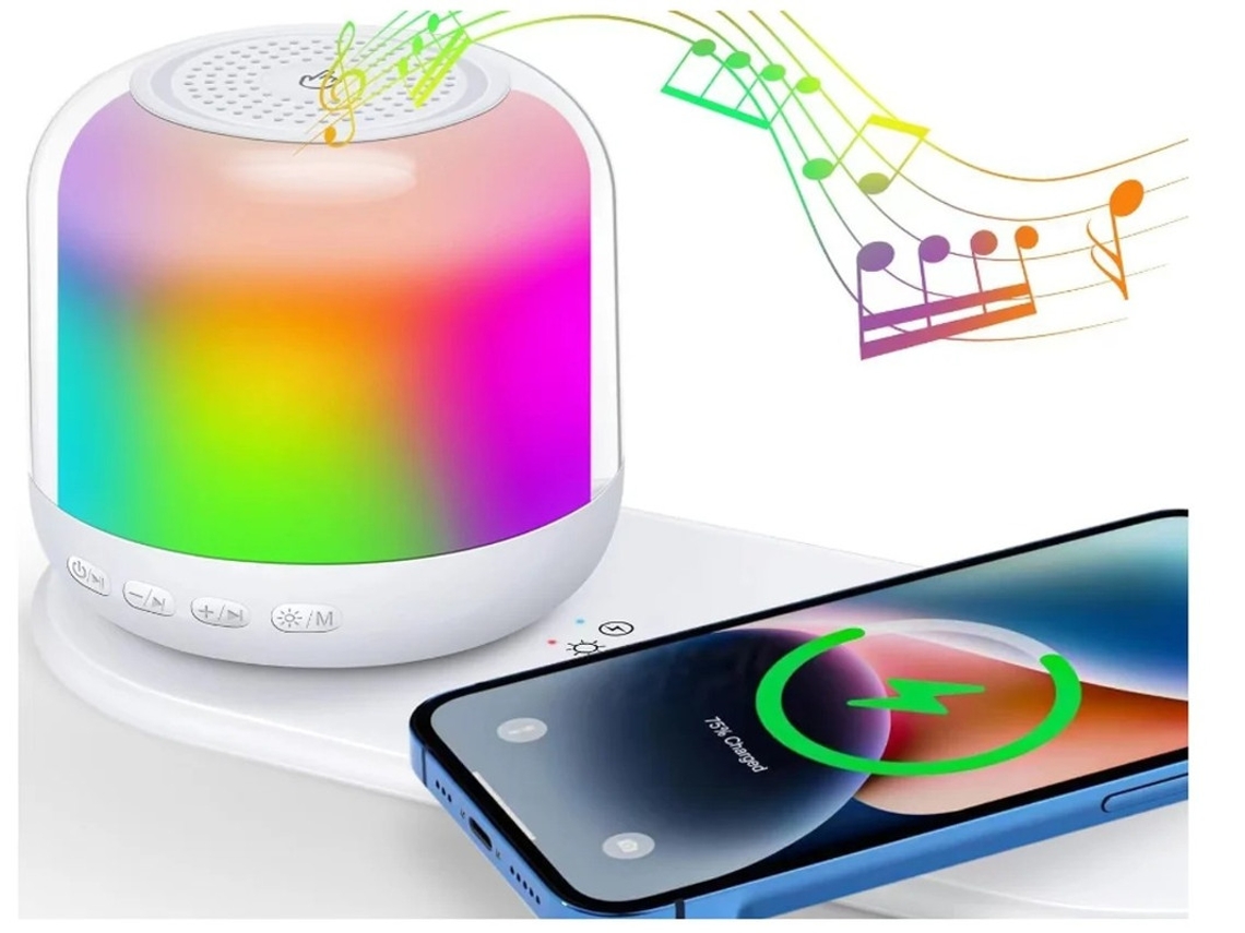 Alto Falante Bluetooth Com Luz Noturna E Carregador Sem Fio Abajur De Cabeceira Com Controle De Toque Regulável Abajur De Mesa Com Yizhood