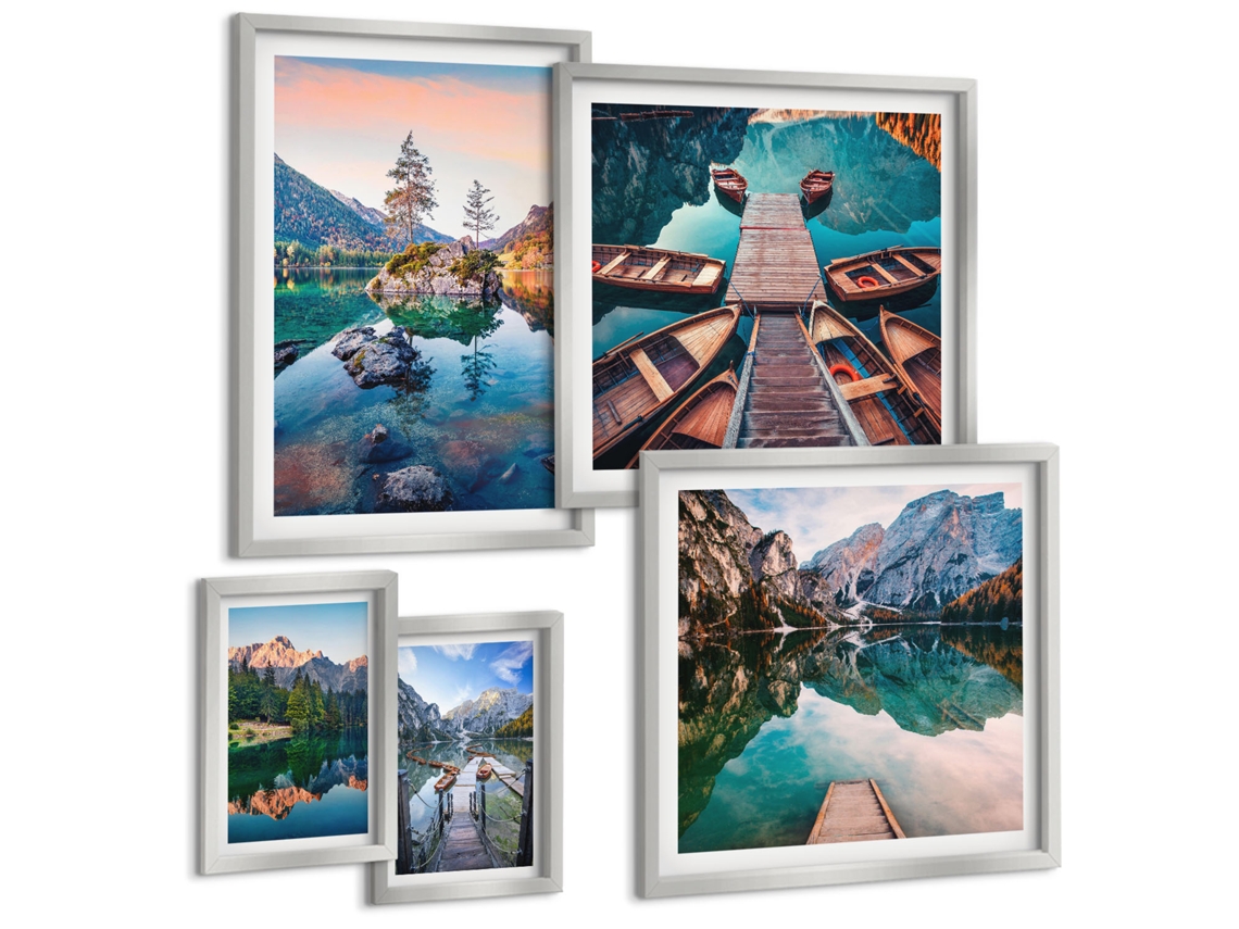 Galeria De Pinturas Murais Formas Geométricas Abstratas Moldura Prateada Quadros Para A Sala De Estar Espelharte (conjunto De 5 Imagens)