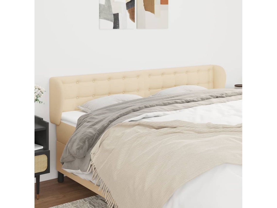 Vidaxl Cabeceira De Cama C/ Abas Tecido 163x23x78/88 Cm Creme