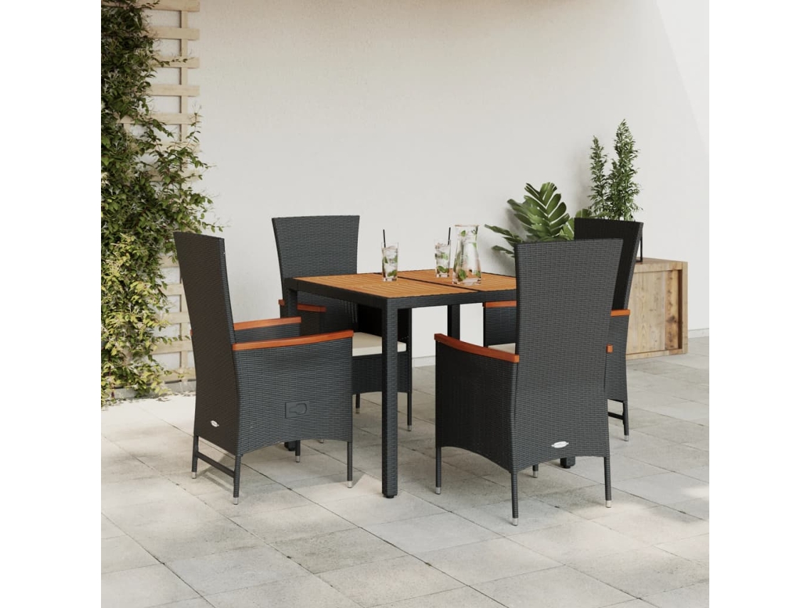 Vidaxl 5 Pcs Conjunto De Jantar P/ Jardim C/ Almofadões Vime Pe Preto