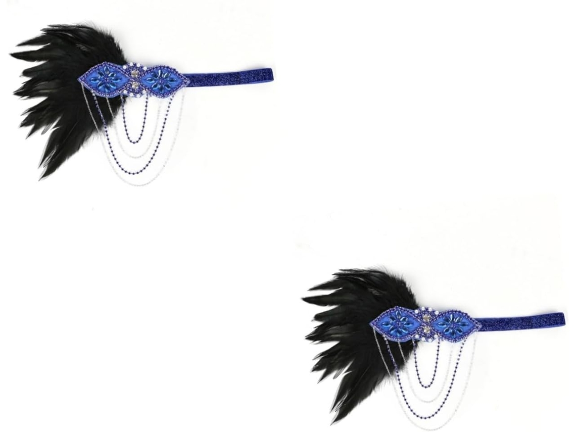 Tiara Feminina De Duas Peças Com Penas E Corrente, Acessório Elegante Para Casamentos E Festas, Azul.