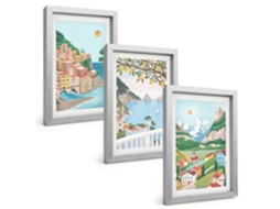 Composição De Quadros Vistas Litorâneas Em Tons Pastel Espelharte (3 Peças 20x30 Cm)