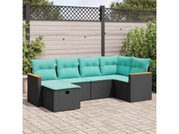 Vidaxl 6 Pcs Conjunto Sofás De Jardim C/ Almofadões Vime Pe Preto