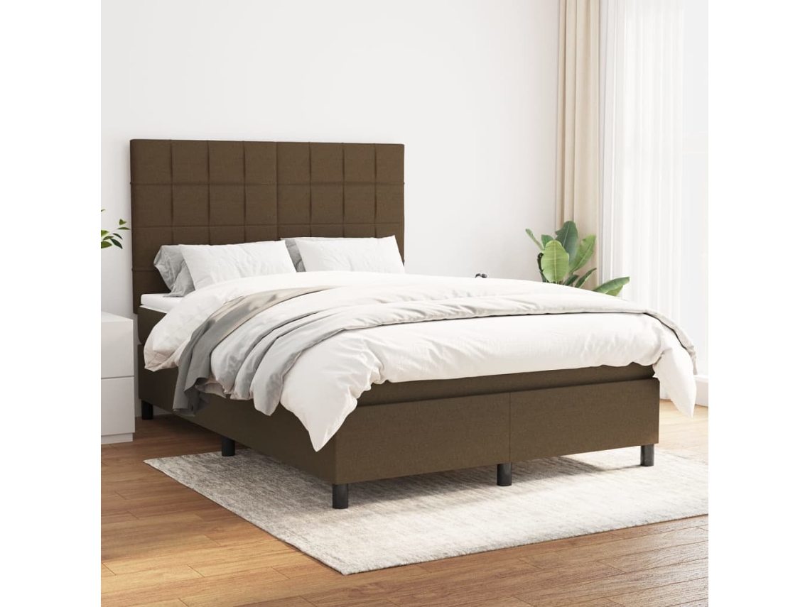 Vidaxl Cama Com Molas/colchão 140x190 Cm Tecido Castanho-escuro