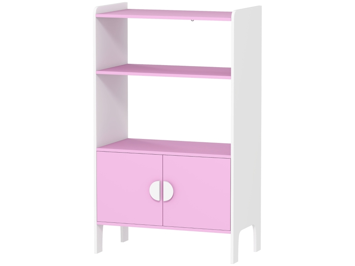 Estante De Livros Para Crianças Com 2 Prateleiras E 2 Armários, Design Antivertimento, Pé Antiderrapante, Mdf Rosa E Branco
