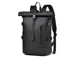 Mochila de Rolltop HENTEN HOME Impermeável para Portátil 15.6" Casual Urbana Unissexo Material Pu Preto