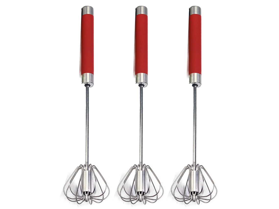 Batedor de Ovos Semiautomático de Aço Inoxidável 3Pçs 3Pçs Batedor de Batedor Giratório Manual -Vermelho 10 Polegadas
