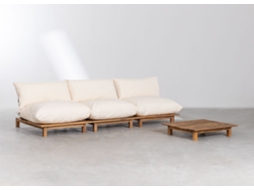 SKLUM Sofá Modular para Jardim Reclinável de 3 Peças com Mesa de Centro Brina Madeira de Acácia Beige Creme