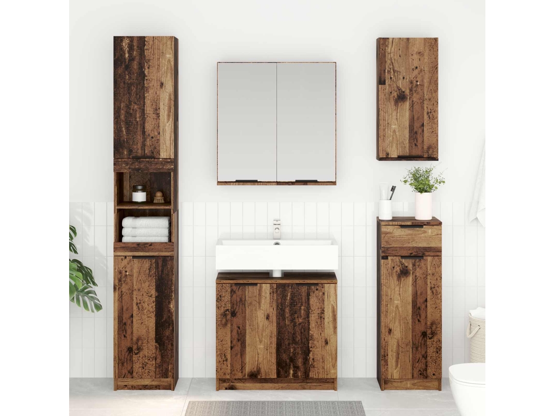Vidaxl Armário De Banheiro Madeira Antiga 64,5 X 33,5 X 59 Cm