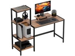 Secretária Com Suporte Monitor E 4 Prateleiras, Design Industrial, Castanho