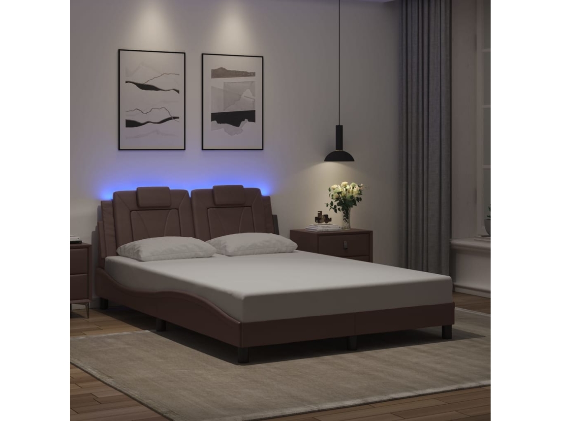 Vidaxl Estrutura De Cama Viana Com Led Sem Colchão 140x190cm Castanho