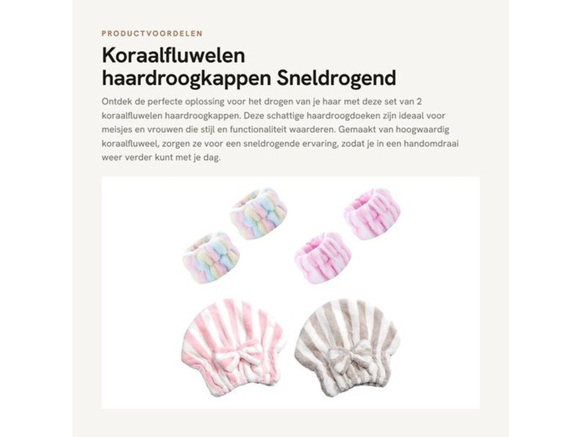 Solidchoice - Haardroogkap 2 Stuks - Koraalfluweel - Draagbaar - Sneldrogend - Polsbanden 4 Stuks - Zacht En Huidvriendelijk - Drooghaarkap