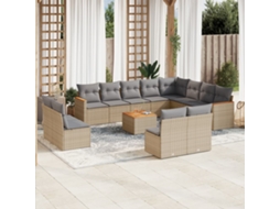 Vidaxl 13 Pcs Conj. Sofás Jardim C/ Almofadões Vime Pe Bege Misturado
