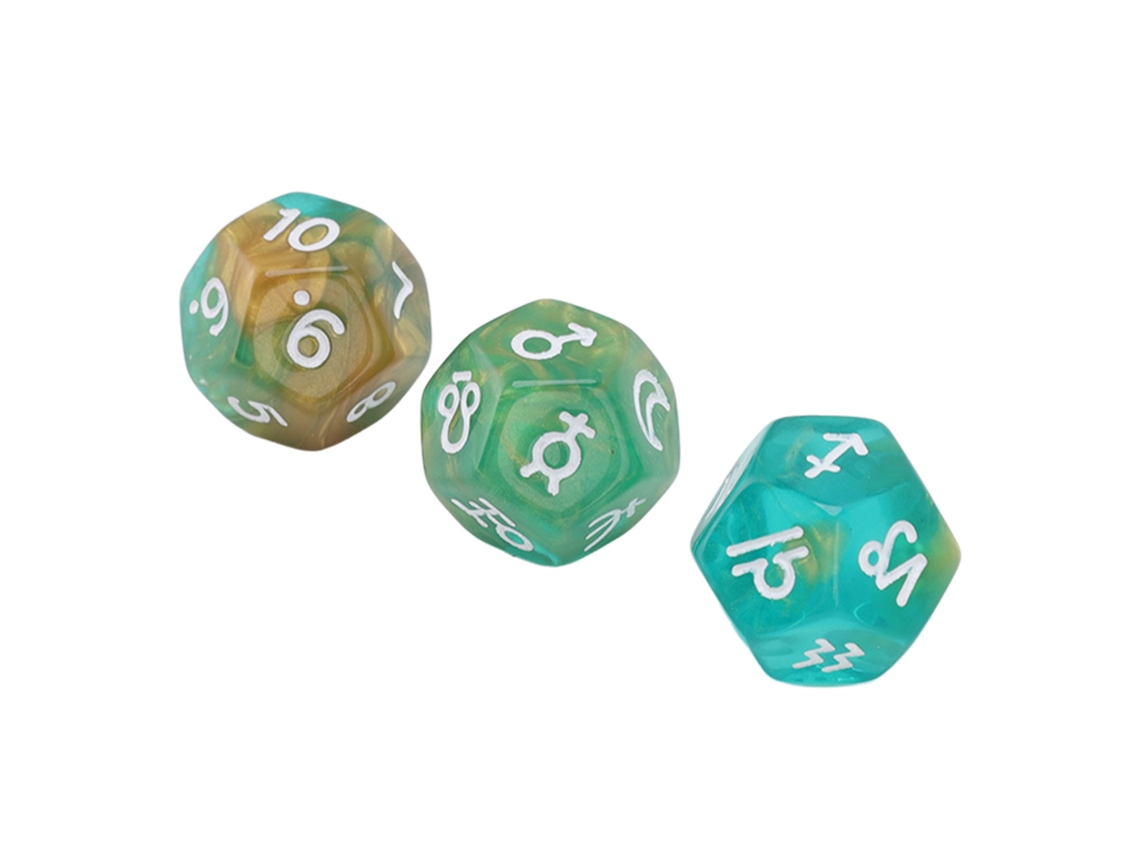 Primerox conjunto de 3 Dados Astrológicos de 12 Lados com Glitter Rune para Jogo de Tabuleiro