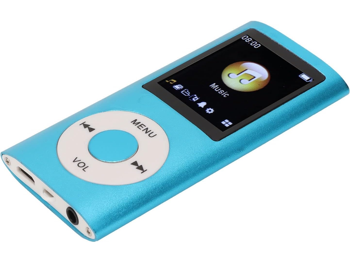 Leitor de MP3 e MP4 de 64 GB, tela de 1 polegada, 64 GB de armazenamento, 8 horas de reprodução, áudio sem perdas, tela de 1,8" (azul)