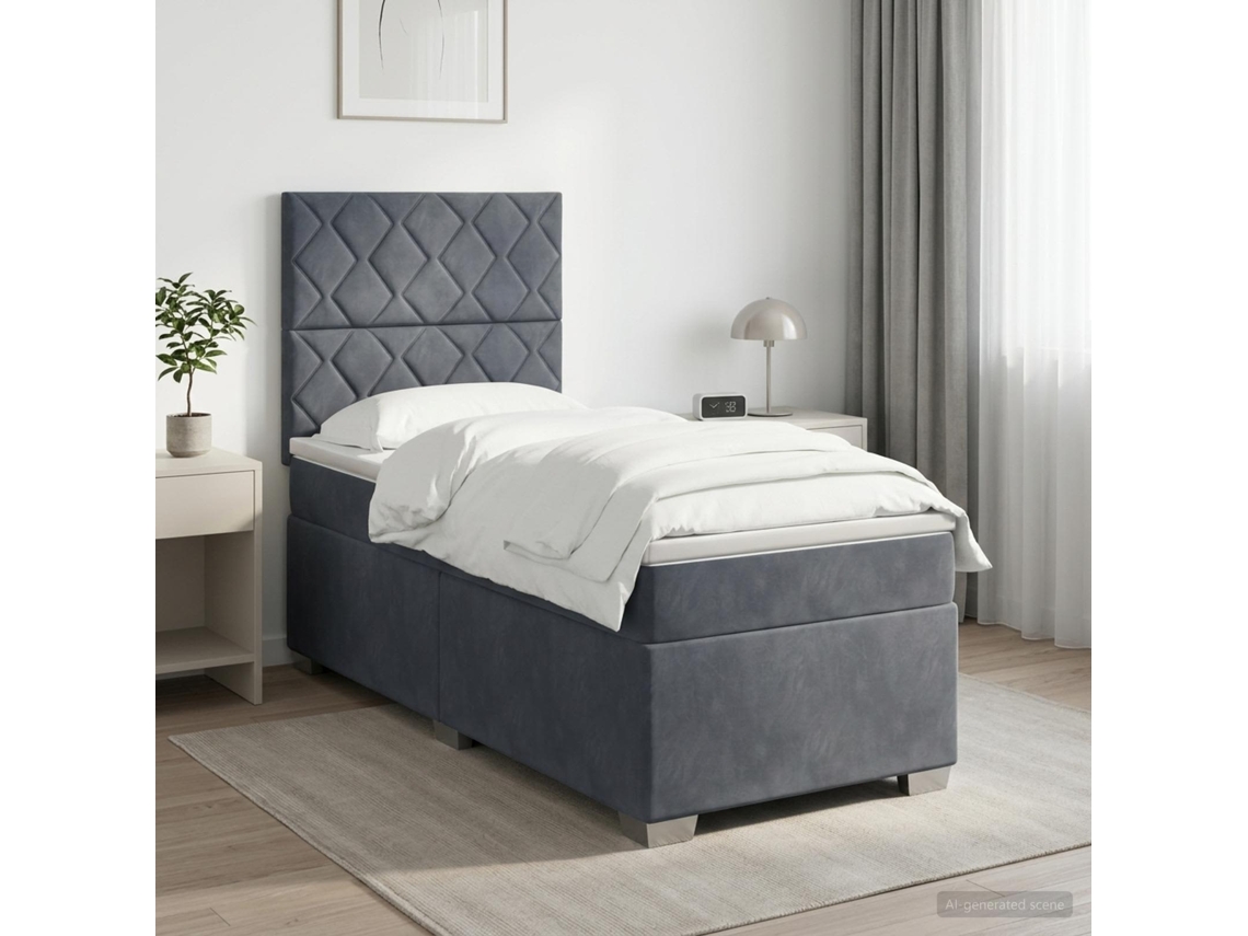 Vidaxl Cama Box Spring Com Colchão Cinzento-escuro Individual Veludo