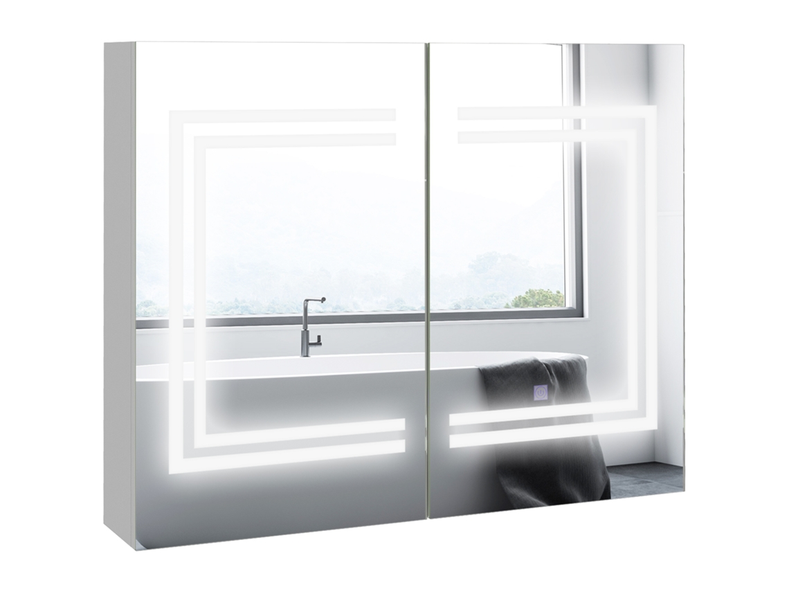 Móvel de Banheiro com Espelho,prateleiras Ajustáveis,interruptor Tátil e Luz com Cor Ajustável 80x15x65cm Branco Brilhante BTFORUS