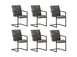 Vidaxl Cadeiras De Jantar Cantilever 6 Pcs Couro Genuíno Cinzento