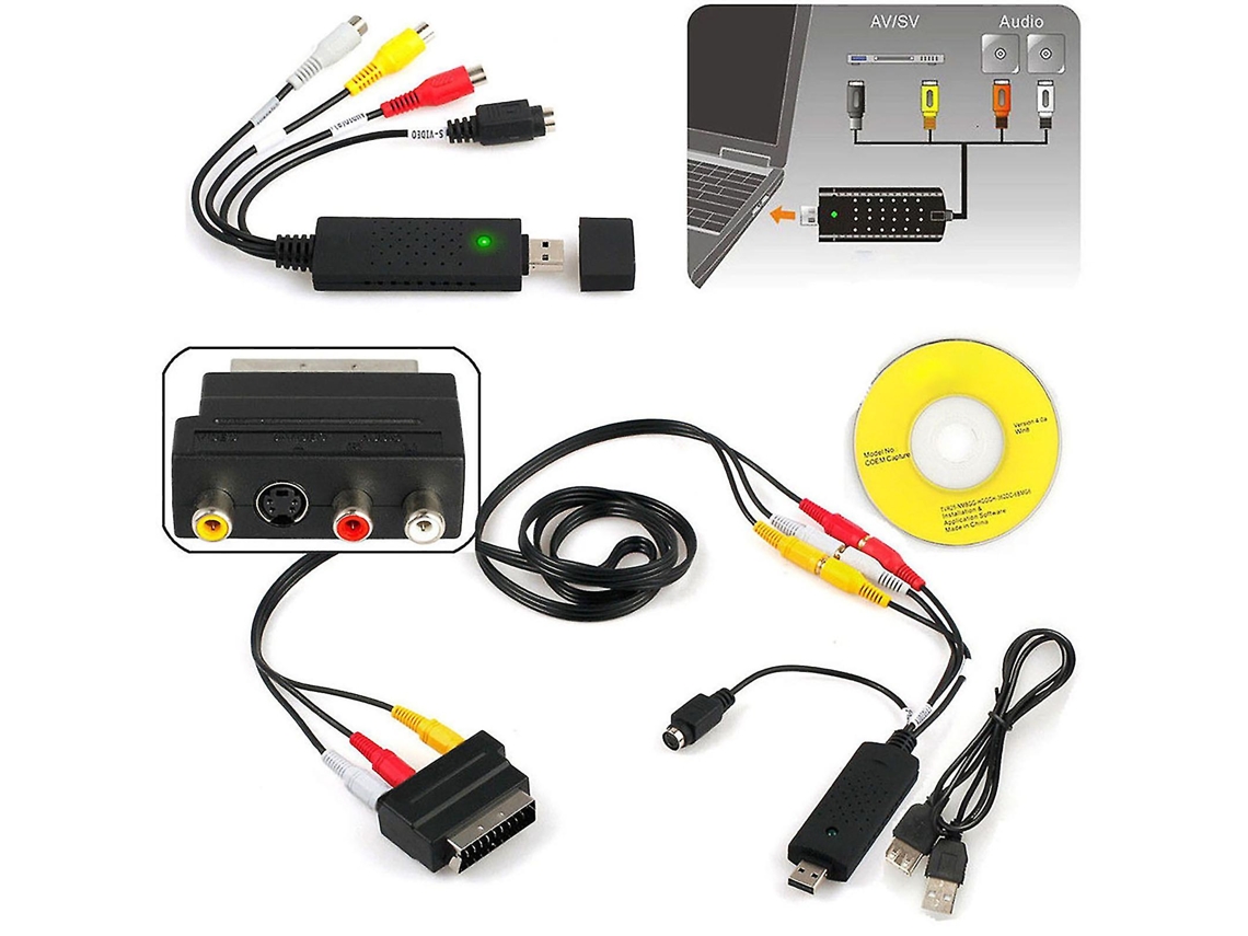 Placa De Captura De Vídeo E Áudio Usb 2.0 Vhs Para Dvd Hdd Adaptador Scart Rca Slowmoose