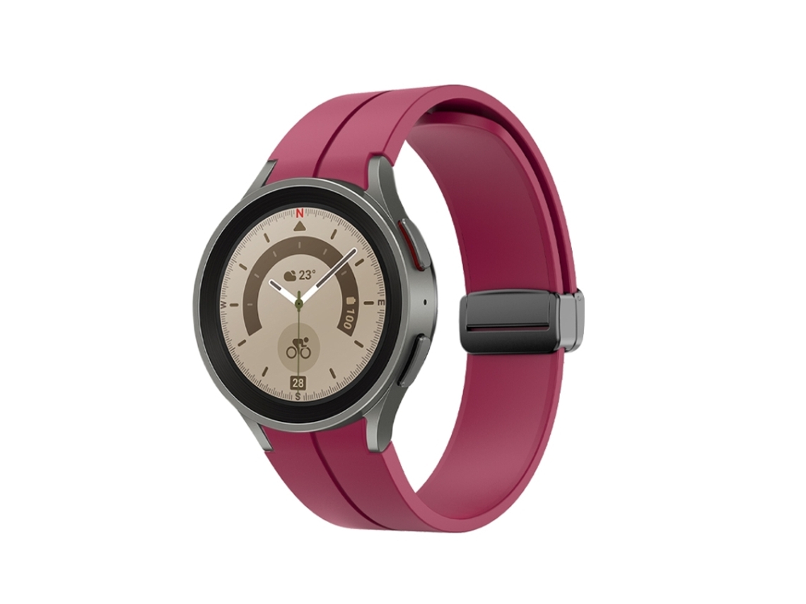 Bracelete Para Samsung Galaxy Watch 5 / 5 Pro (40/44/45mm) - Silicone Com Fivela Dobrável - Wine Red