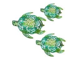 Conjunto de 3 Decorações de Parede Nova Line, Metal, Tema Tartaruga Marinha de Praia