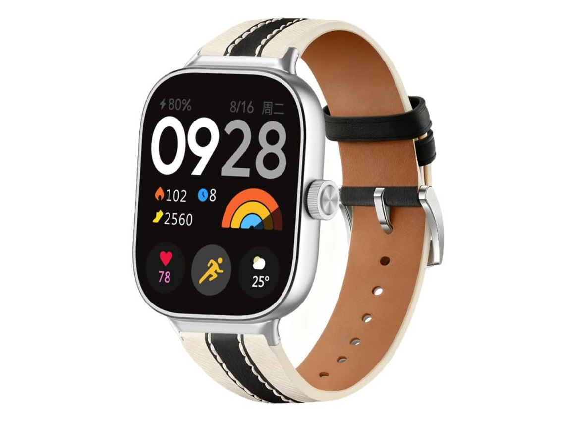 Bracelete Para Redmi Watch 6 / 5 / 4 - Couro Genuíno - Blocos De Cores Preta